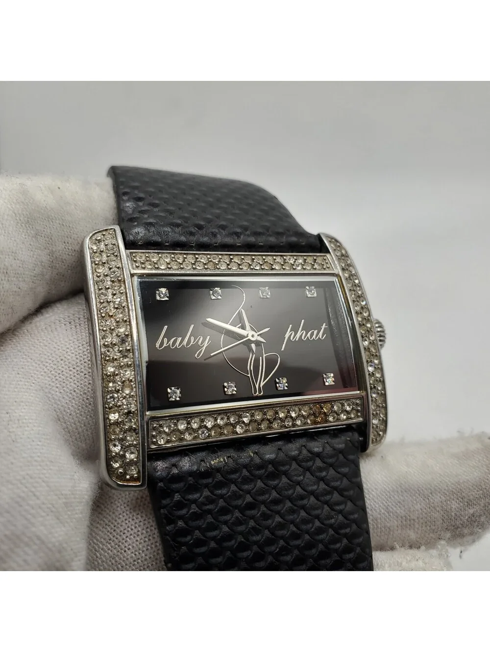 Baby Phat Rhinestone Bezel Womens Watch  40mm Black Dial New Battery